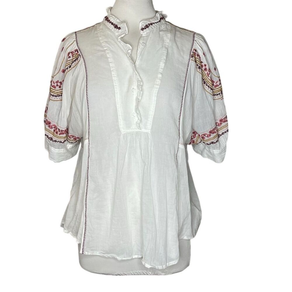 Anthropologie Akemi + Kin Floral Embroidered High Neck Blouse M
